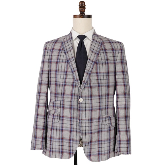 Ted Baker Endurance Linen Sport Coat 42R Gray Blue Red Plaid Blazer Jim - Picture 1 of 13